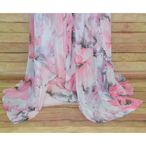 R & M Richards Pink Floral Ruffled Maxi Dress Women's 16W Chiffon Fairy Feminine - Picture 6 of 15